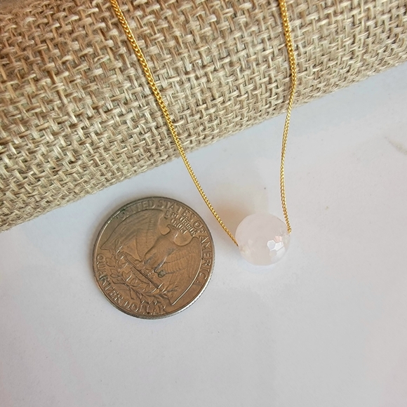 ROSE PINK QUARTZ Necklace Minimalist Crystal Gemstone FLOATING - Picture 6 of 7